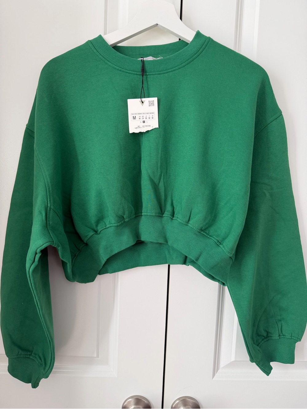 Zara Emerald Green Cropped Crewneck Sweatshirt